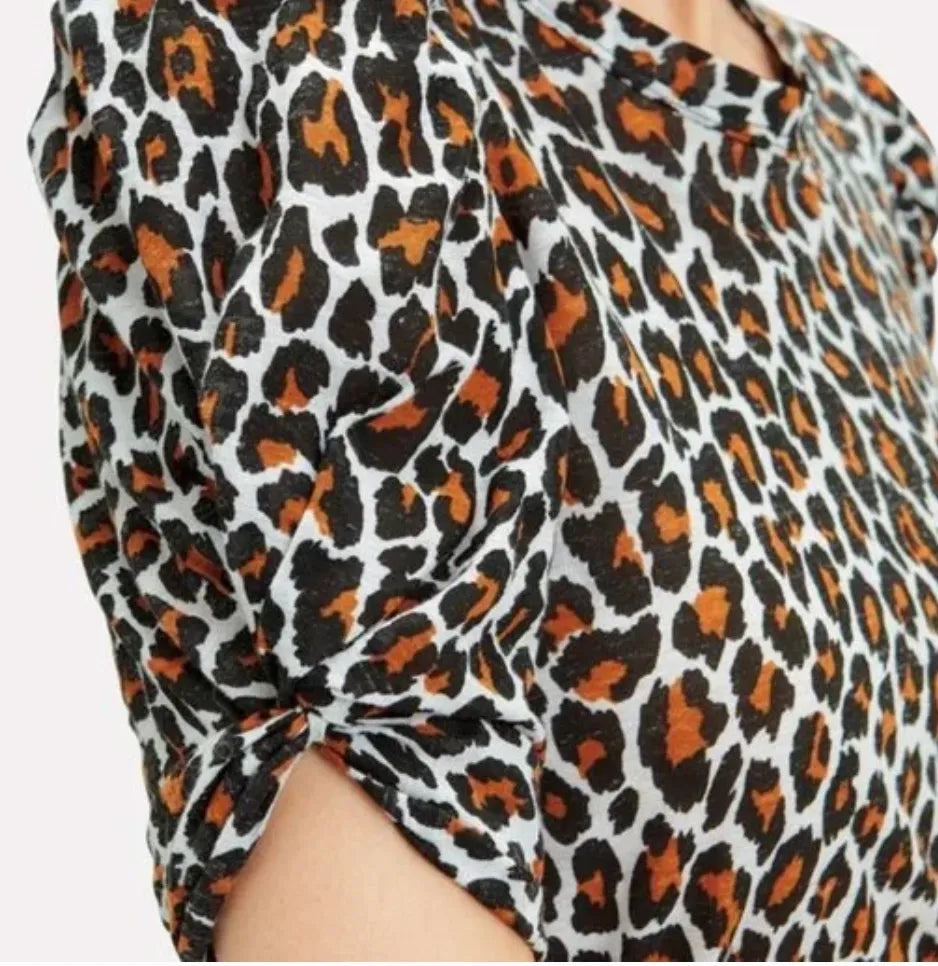 A.L.C. Kati Leopard Print Twist Sleeve Tee Size XS