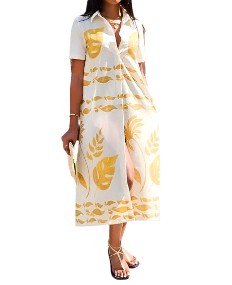 zara yellow shirt dress Zara Floral Leaf Tropical Printed Long Tunic Shirt Dress Black Mustard The Photo Fashionista