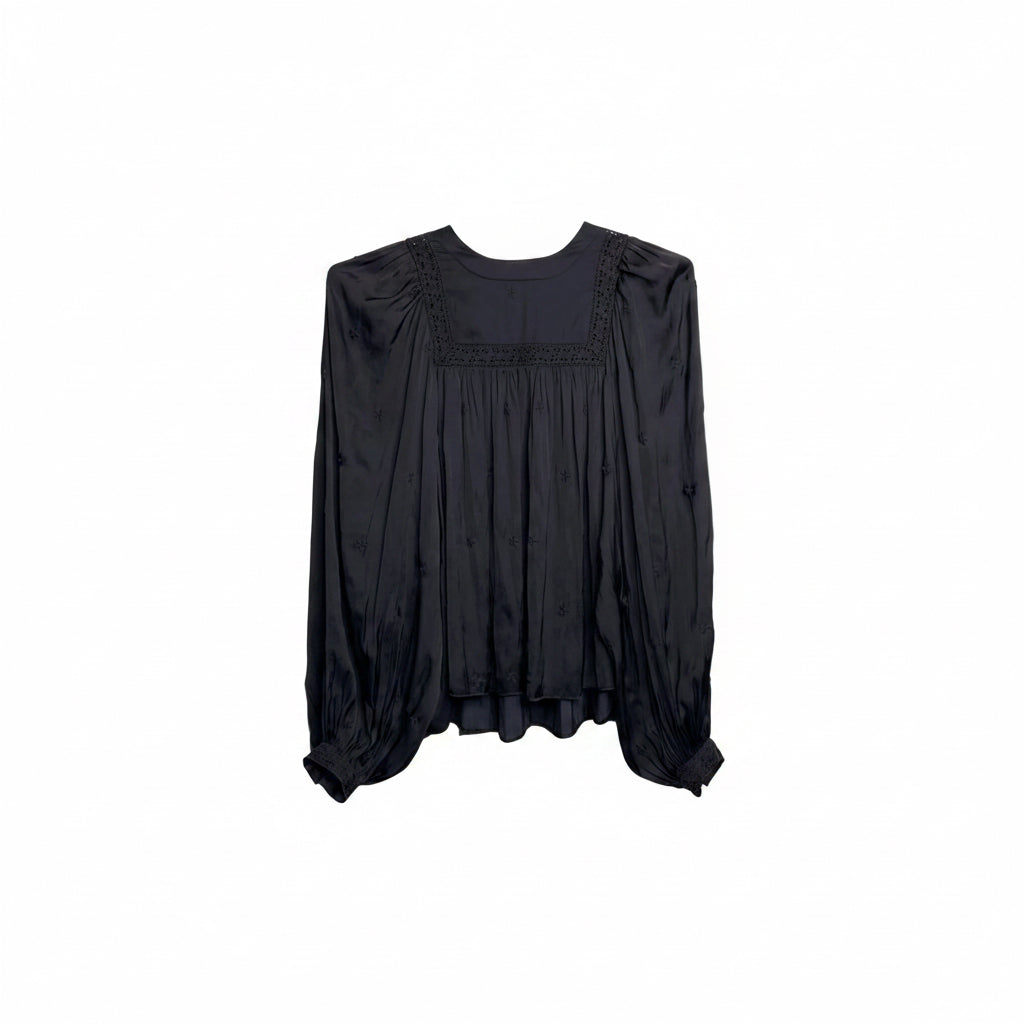Ulla Johnson Black Eyelet Boho Peasant Blouse - 0