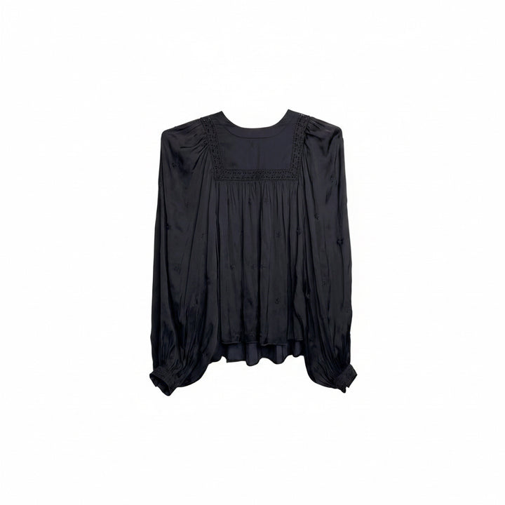Ulla Johnson Black Eyelet Boho Peasant Blouse - 0
