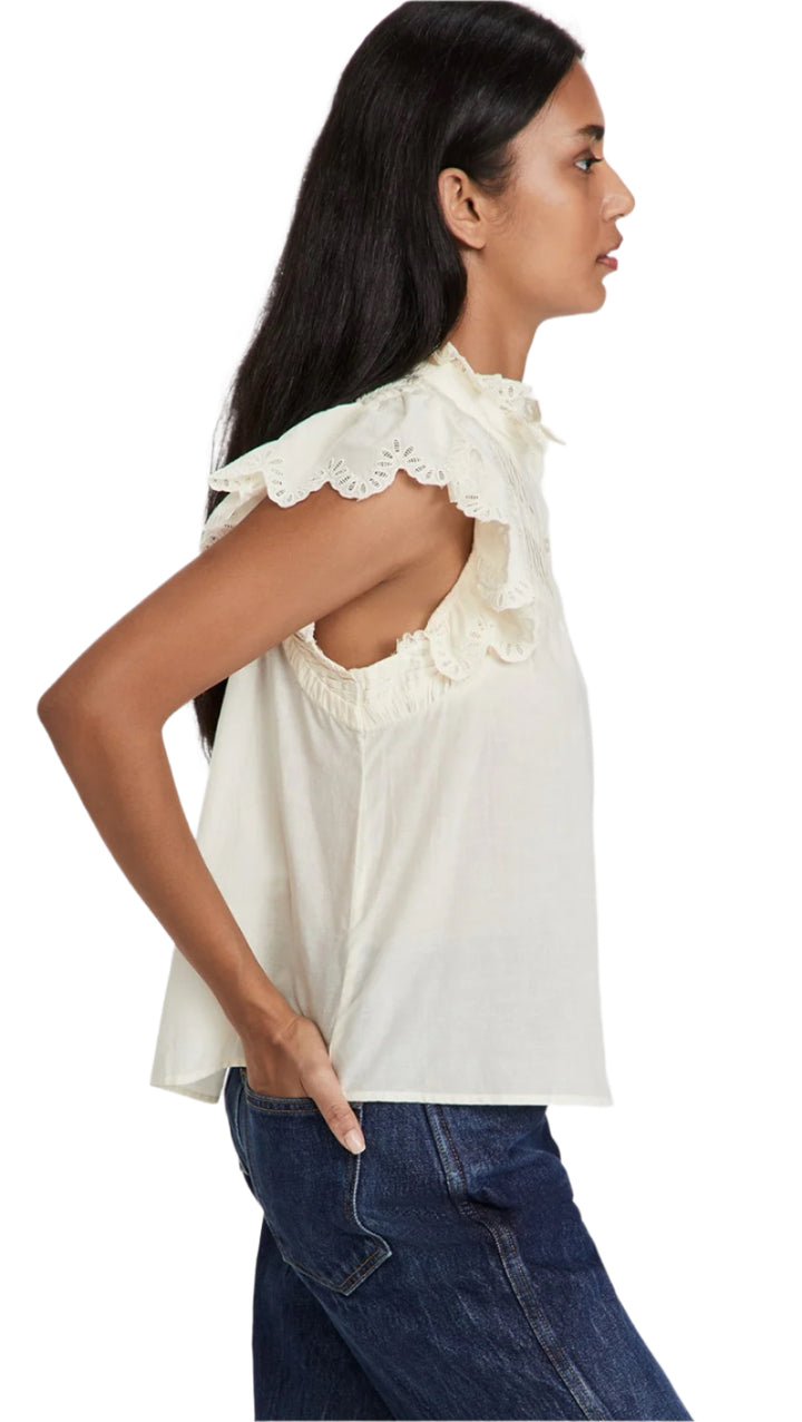 SEA Adrienne Cotton Flutter Sleeve Top- Size Medium