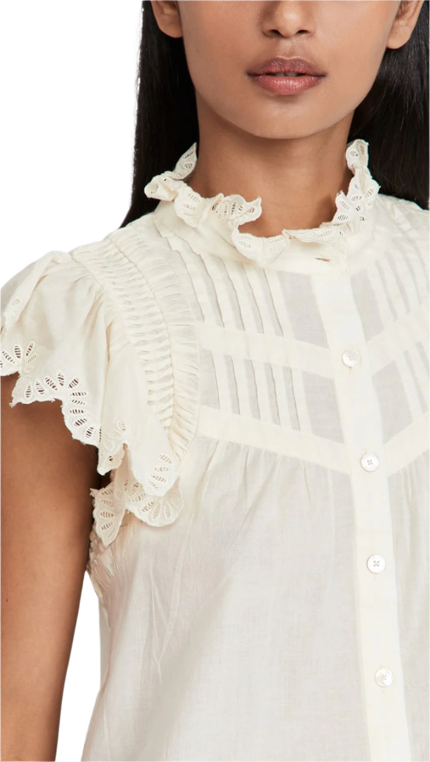 SEA Adrienne Cotton Flutter Sleeve Top- Size Medium