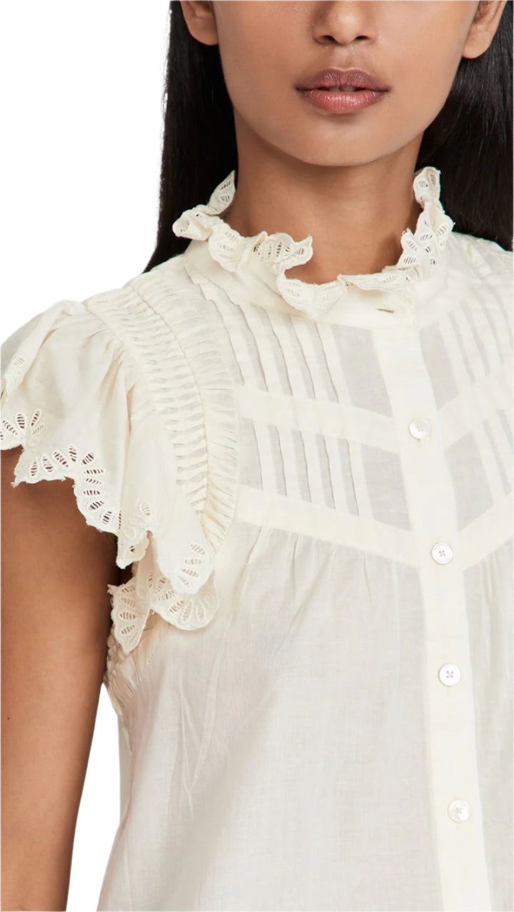 SEA Adrienne Cotton Flutter Sleeve Top- Size Medium