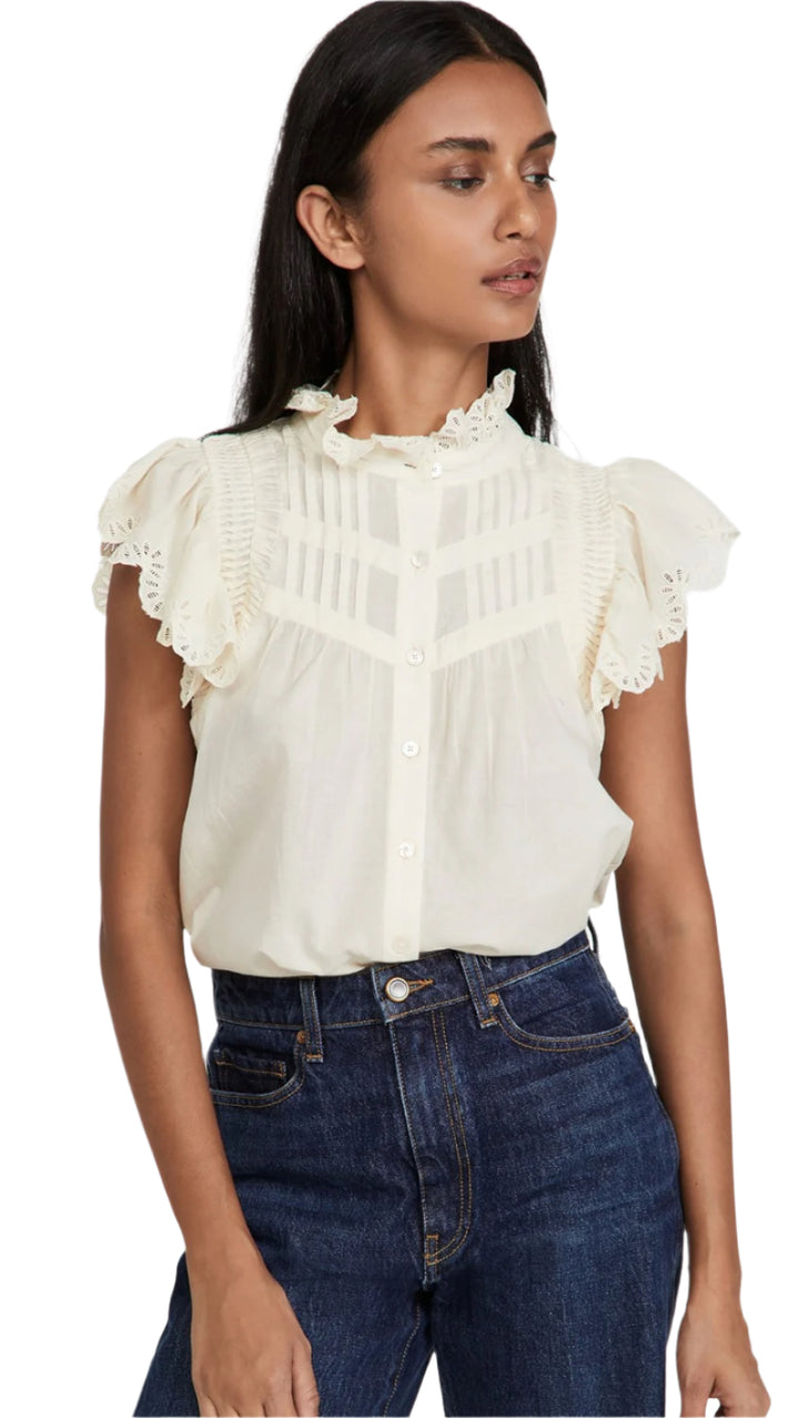 SEA Adrienne Cotton Flutter Sleeve Top- Size Medium