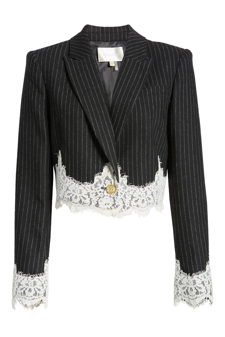 LoveShackFancy - Icarus Pinstripe Lace Trim Crop Jacket - 0