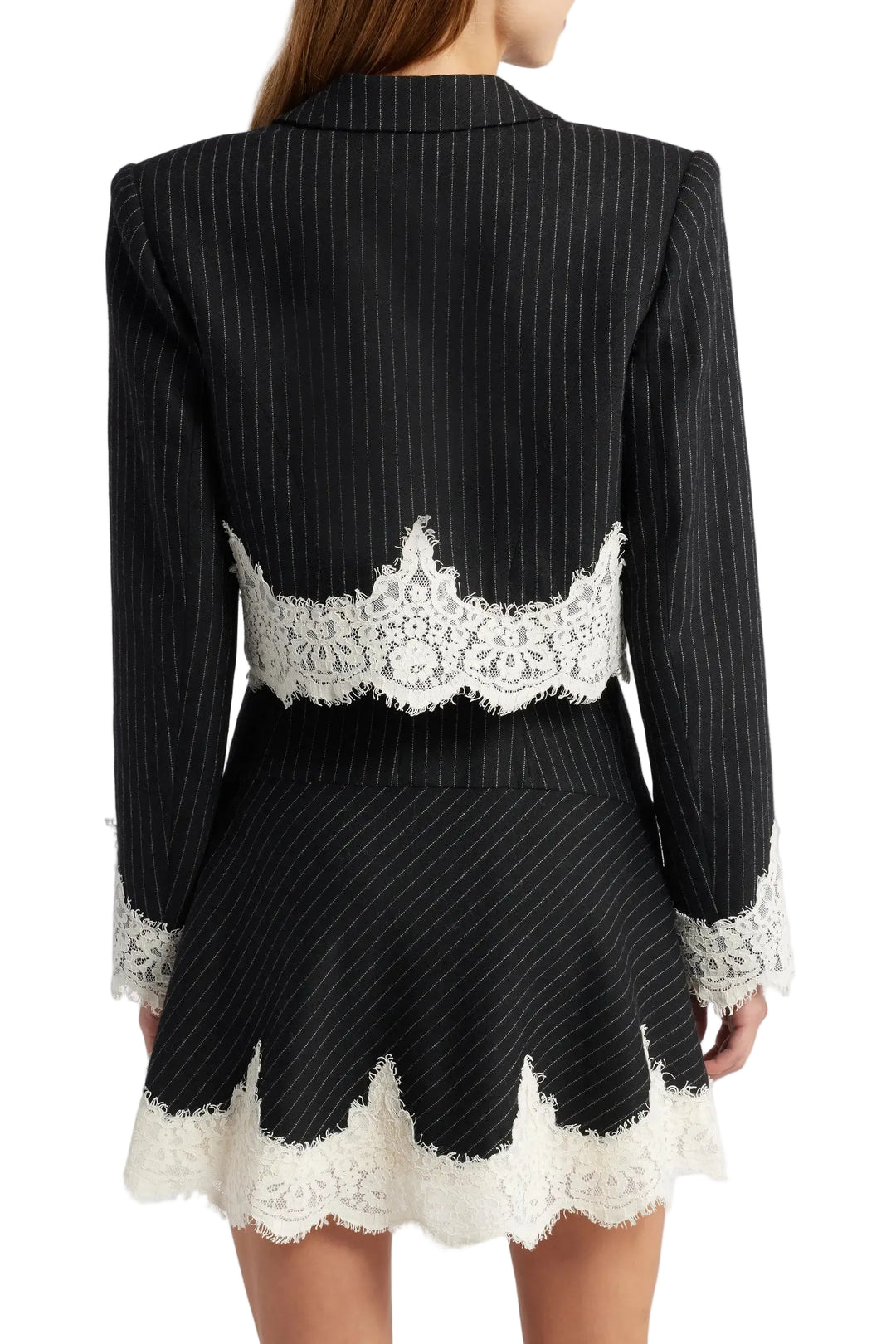 LoveShackFancy - Icarus Pinstripe Lace Trim Crop Jacket - 0