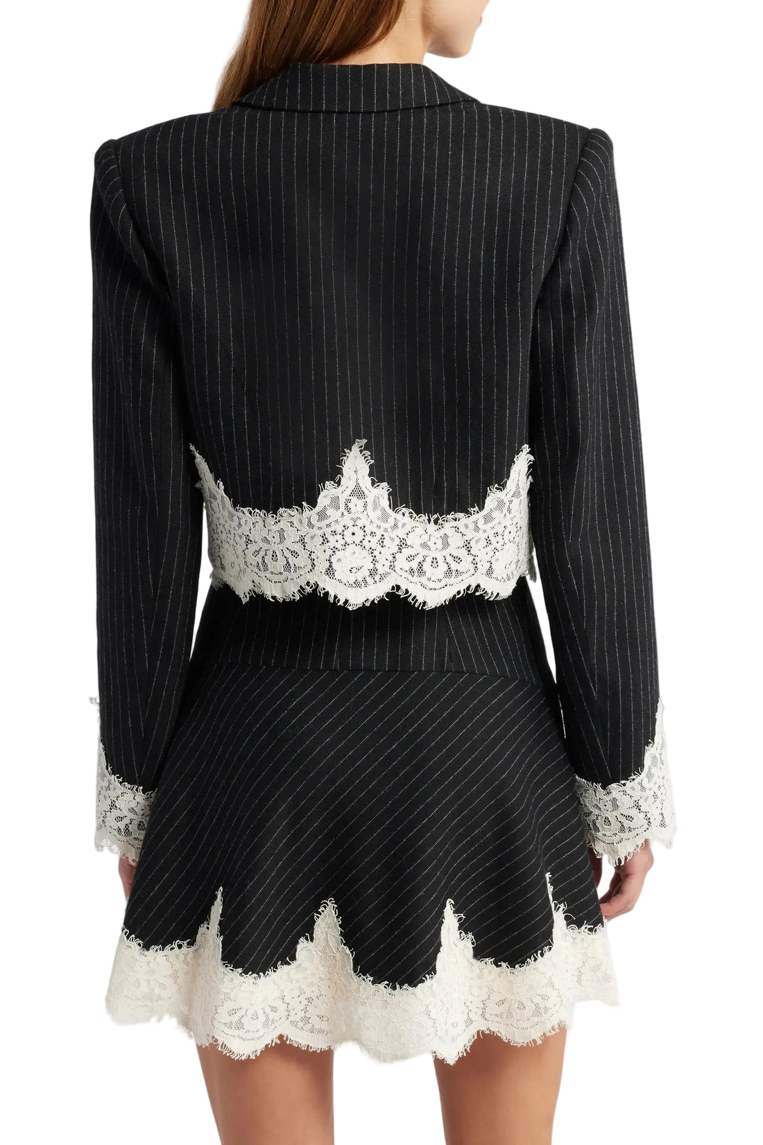 LoveShackFancy - Icarus Pinstripe Lace Trim Crop Jacket - 0