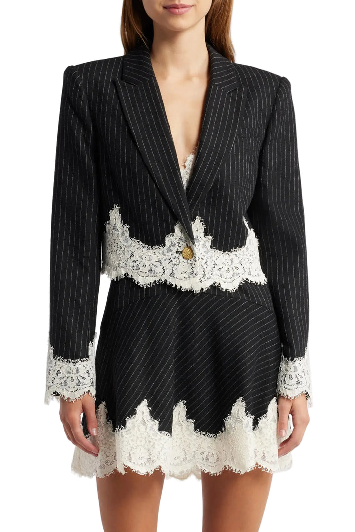 LoveShackFancy - Icarus Pinstripe Lace Trim Crop Jacket - 0