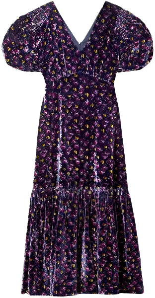 Sea York Valerie Tiered Floral Print Velvet Midi Dress - 00