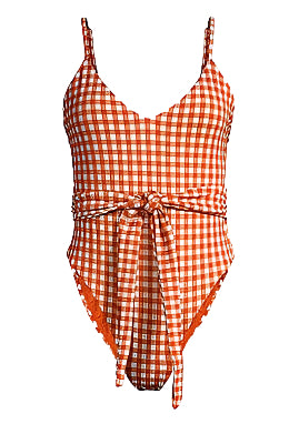 Mara Hoffman Gamela Gingham Waist-Tie Swimsuit - L