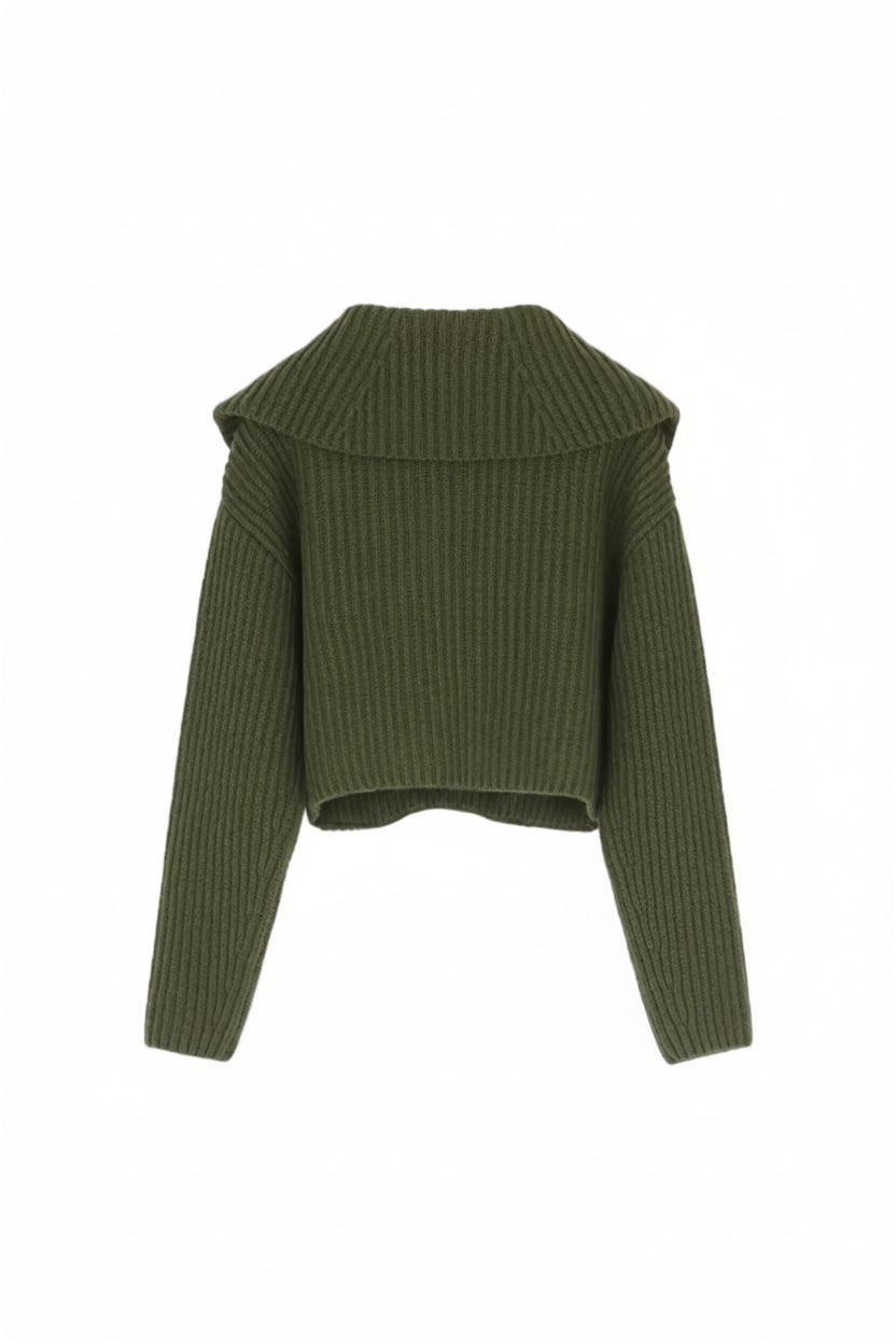 Zip-up Collar Rib Knit Jumper In Merino Wool - XS