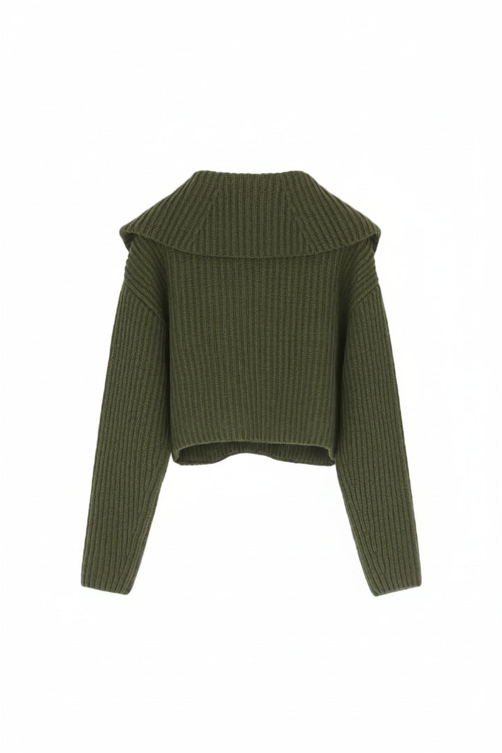 Zip-up Collar Rib Knit Jumper In Merino Wool - XS
