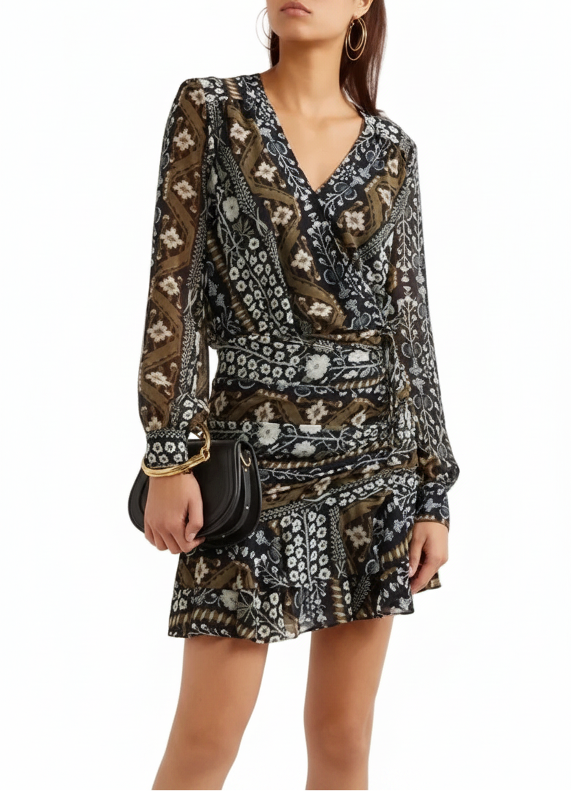 Veronica Beard Edison Ruched Printed Chiffon Dress - 2