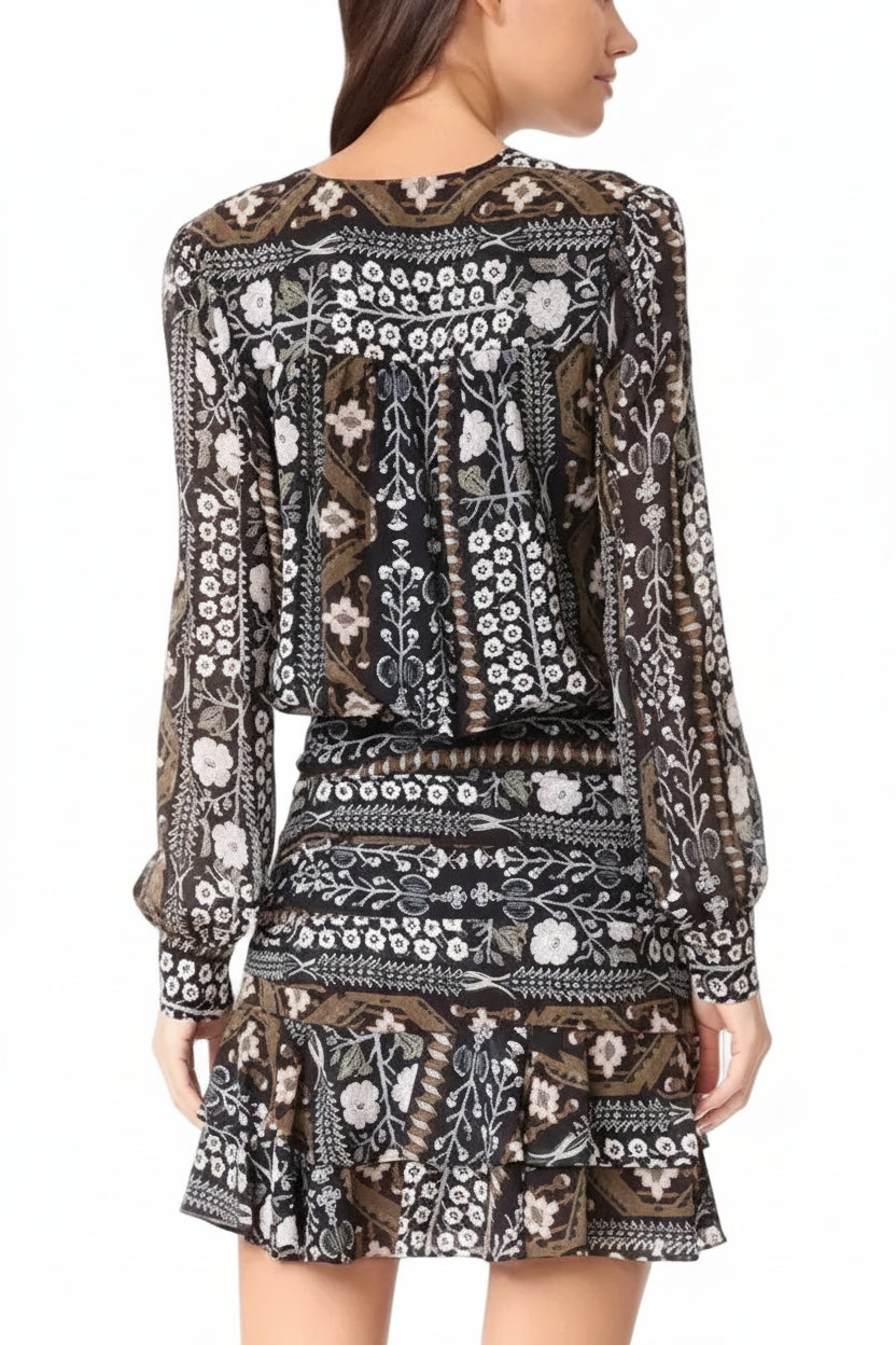 Veronica Beard Edison Ruched Printed Chiffon Dress - 2